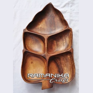 bali kitchenware teak wood divider leaf plate handicraft kwtdlp1