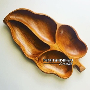 bali kitchenware teak wood divider leaf plate handicraft kwtdlp3