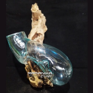 bali blown glass wood flower vase hanging handicraft gwfvhg2