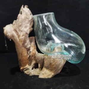 bali blown glass wood flower vase standing handicraft gwfvs