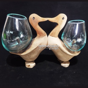 bali blown glass wood aquarium kissing duck double handicraft gwqkdd
