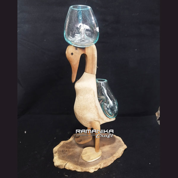 bali blown glass wood aquarium standing duck double handicraft GW-QSDD bali blown glass wood aquarium standing duck double handicraft gwqsdd