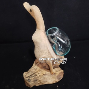 bali blown glass wood flower vase duck glanced sideways handicraft gwfvdgsw