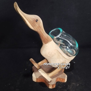 bali blown glass wood flower vase duck looking up handicraft gwfvdl
