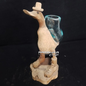 bali blown glass wood flower vase duck wearing hat and shoes handicraft gwfvdwhs
