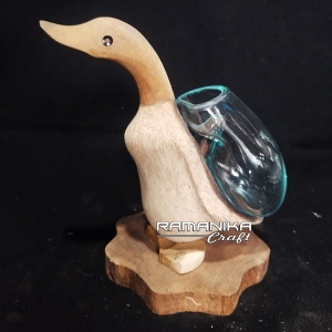 bali blown glass wood flower vase standing duck handicraft gwfvsd